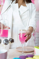 Beautiful woman celebrating birthday party having drink