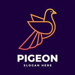 Vector Logo Illustration Pigeon Gradient Line Art Style.