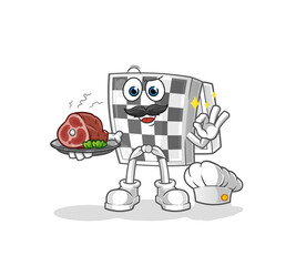 chessboard chef with meat mascot. cartoon vector