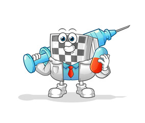 chessboard doctor holding medichine and injection