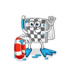 chessboard swimmer with buoy mascot. cartoon vector