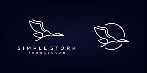 Outline Stork Crane Heron Minimal Simple Animal Fly Bird Wing Nature Silhouette Vector Logo Design