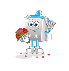glue with bouquet mascot. cartoon vector