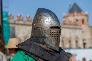 Historical restoration of knightly fights. Summer time medieval festival .Festival of medieval...