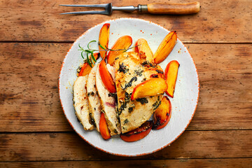 Chicken meat fried with persimmon