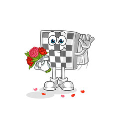 chessboard with bouquet mascot. cartoon vector