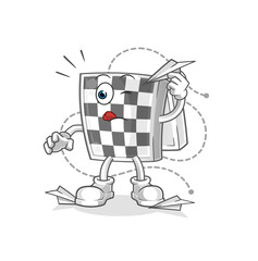 chessboard with paper plane character. cartoon mascot vector