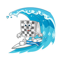 chessboard surfing character. cartoon mascot vector