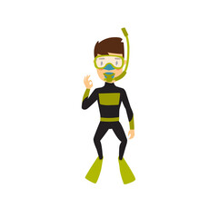 Print. Diver. Cartoon scuba diver.
