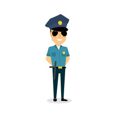 Print. Cartoon policeman. Men's profession
