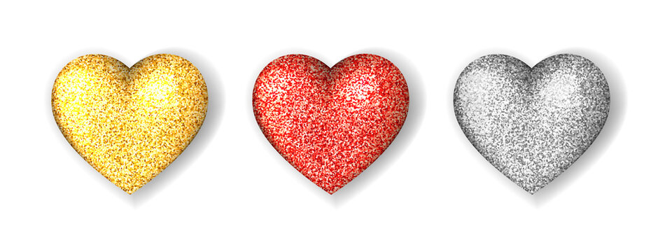 Glitter hearts set. Valentine's day card design. Pink, silver and golden heart shapes. © tassel78