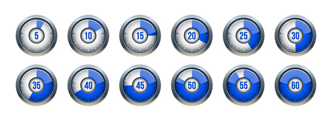 Timer clock, stopwatch icon set. Label preparation time or cooking time