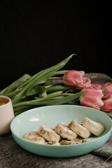 Aromatic coffee and cheesecakes for breakfast.