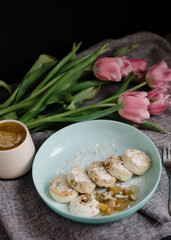 Aromatic coffee and cheesecakes for breakfast.
