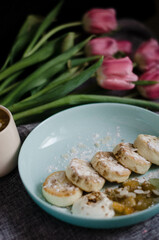 Aromatic coffee and cheesecakes for breakfast.