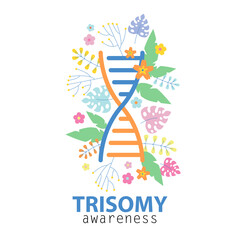 Trisomy Awareness Month, chromosome and flowers design. Trisomy vector illustration