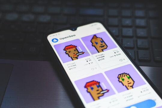 CryptoPunks is a non-fungible token collection on the Ethereum blockchain. NFT on smarthphone screen.