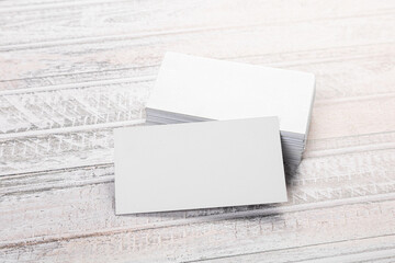 Business cards blank mock up on wooden background mock up for design