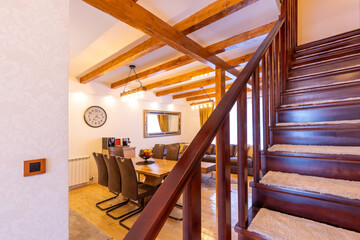 Wooden stairs in mountain house interior