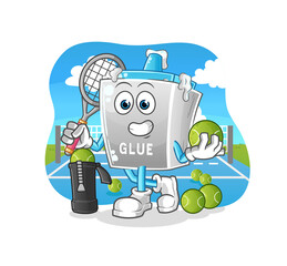 glue plays tennis illustration. character vector