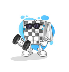chessboard lifting dumbbell vector. cartoon character