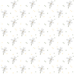 Watercolor seamless pattern with chamomile and pollen particles