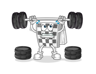 chessboard lifting the barbell character. cartoon mascot vector