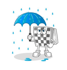 chessboard holding an umbrella illustration. character vector