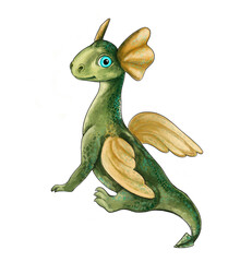 Green dragon. Cartoon dragon. Cute baby dragon. kindergarten. Fantastic dinosaur. A dragon with wings. A beautiful lizard.