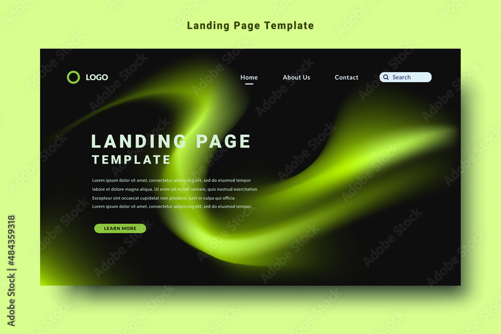 Wall mural modern landing page template design, abstract gradation fluid pattern style, black color background 