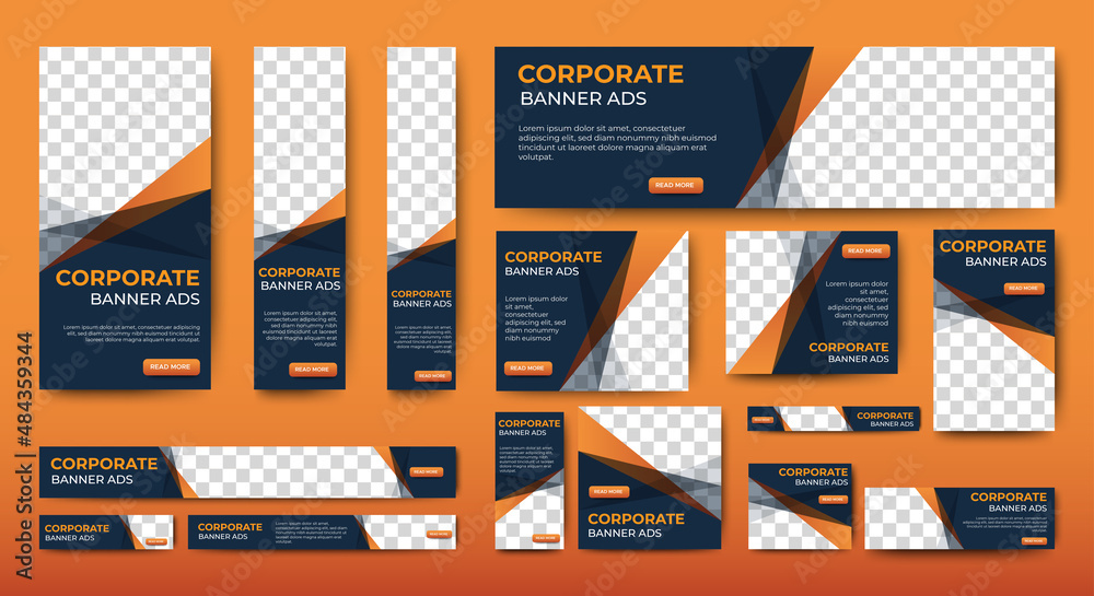 Wall mural set of corporate web banners of standard size with a place for photos. editable text. vertical, hori