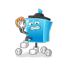 marker pen baseball pitcher cartoon. cartoon mascot vector