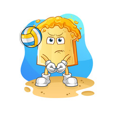 bread with honey play volleyball mascot. cartoon vector