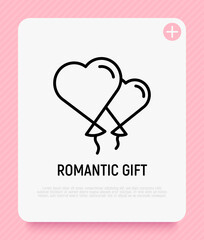Valentine's day. Balloons in heart shape thin line icon. Birthday, anniversary celebration. Vector illustration.