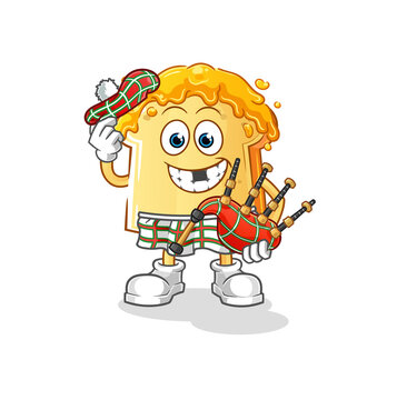 recommend clip art: bread with honey scottish with bagpipes vector. cartoon character