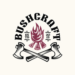 Creative Illustration Ax And Flame For Camping Logo Design