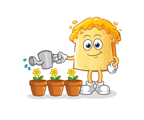 bread with honey watering the flowers mascot. cartoon vector