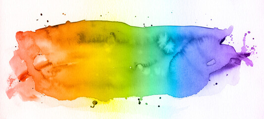 Abstract colorful rainbow colors watercolor splash brushes texture illustration background banner panorama art paper  - Creative Aquarelle painted, isolated on white, canvas for design, hand drawing