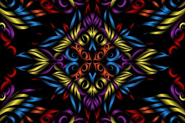 colourful caleidoscope classic gradient flower art pattern of traditional tenun batik ethnic dayak ornament for wallpaper ads background sticker or clothing