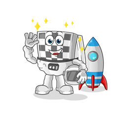chessboard astronaut waving character. cartoon mascot vector