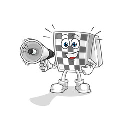 chessboard holding hand loudspeakers vector. cartoon character
