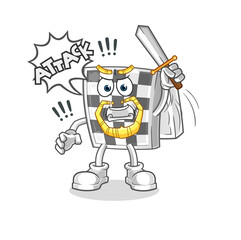 chessboard knights attack with sword. cartoon mascot vector