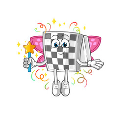chessboard fairy with wings and stick. cartoon mascot vector