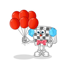 chessboard clown with balloons vector. cartoon character