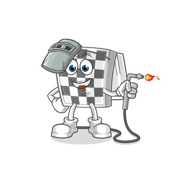 chessboard welder mascot. cartoon vector