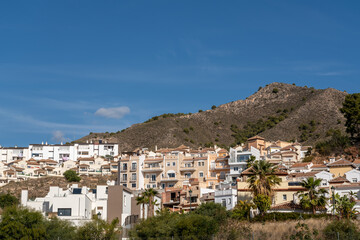 Nerja city, Caspistrano area. Typically andalusian village with white houses on hills. Nerja is named "The Jewell of Andalucia" and is a very touristic travel destination on Costa del Sol 
