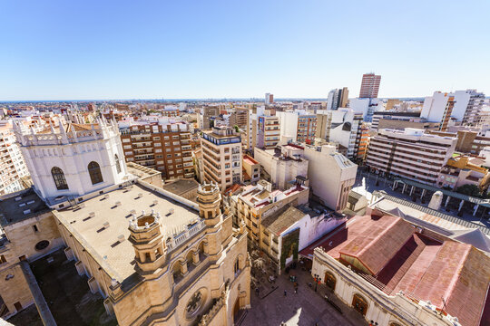 Castellon de la Plana, Spain. High angle view of Castellon city old town.