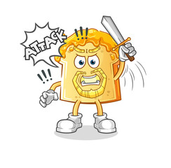 bread with honey knights attack with sword. cartoon mascot vector