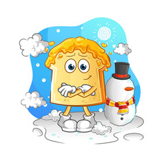 bread with honey in cold winter character. cartoon mascot vector