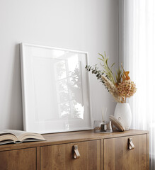 Mockup frame close up in modern living room interior, 3d render © artjafara